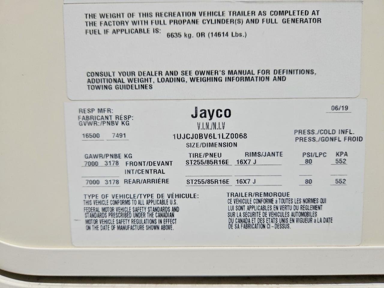 2020 JAYCO All models VIN 1UJCJ0BV6L1LZ0068 photo 10