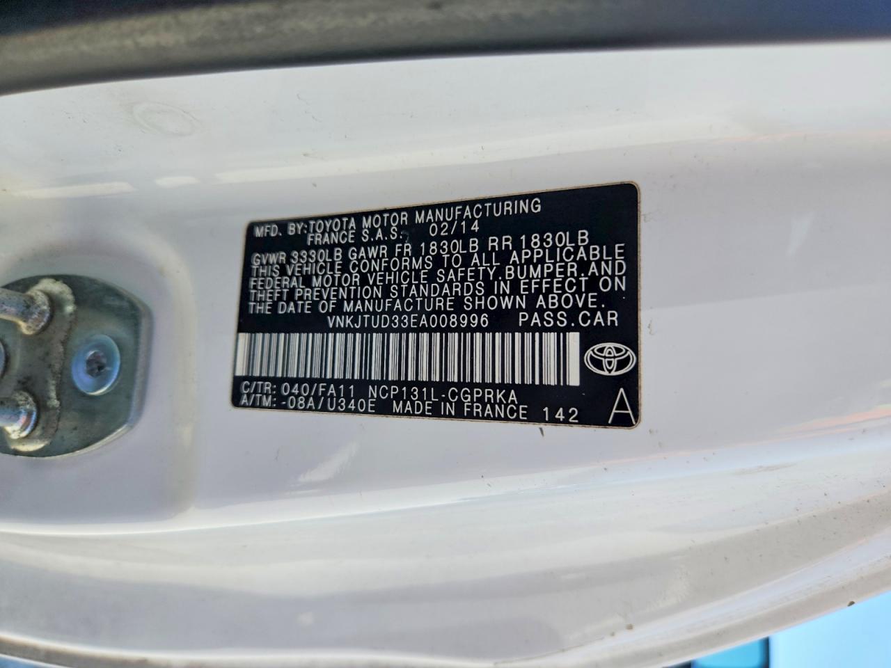 2014 TOYOTA Yaris VIN VNKJTUD33EA008996 photo 12