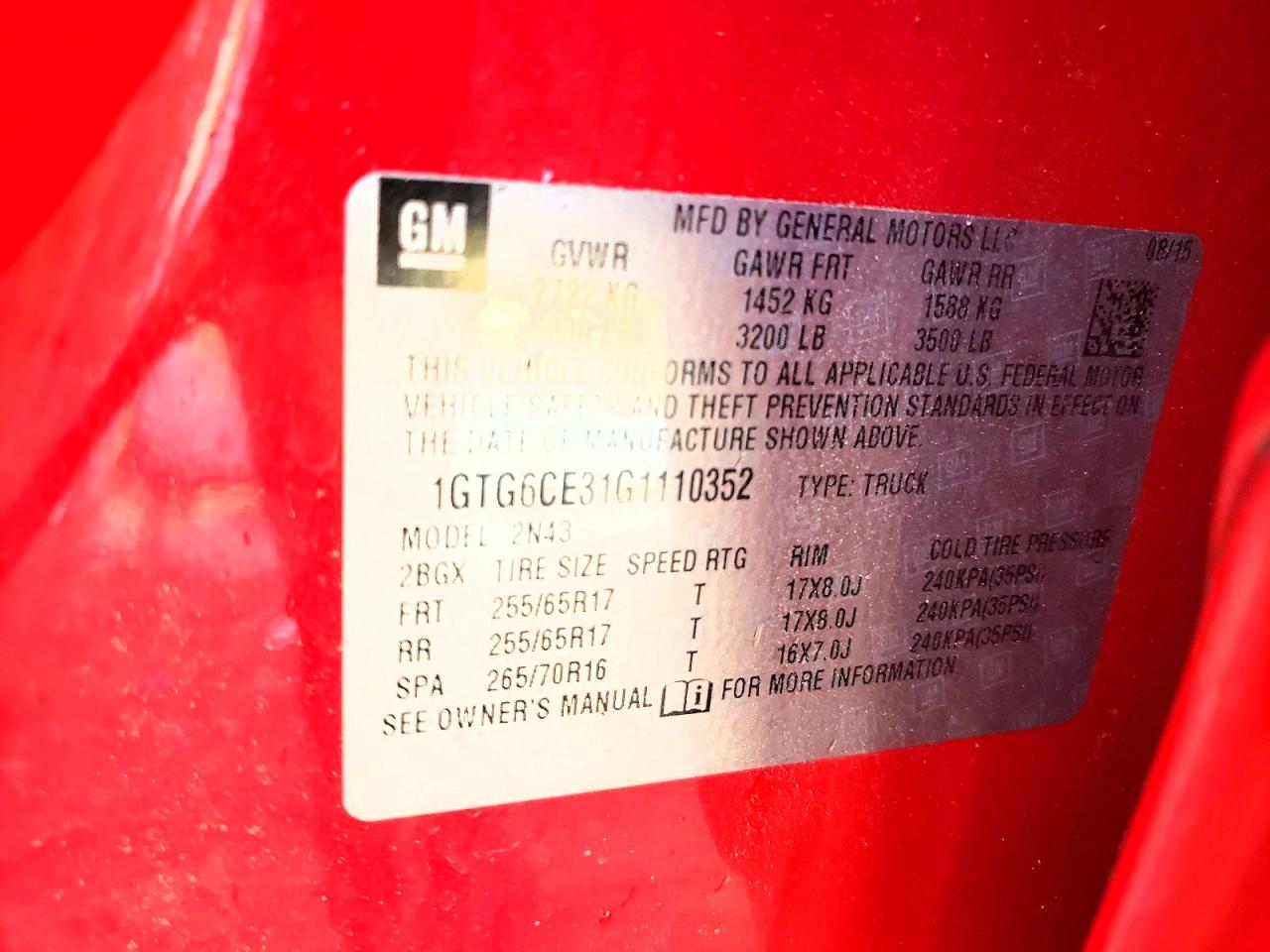 2016 GMC Canyon VIN 1GTG6CE31G1110352 photo 12