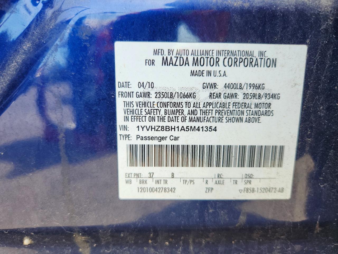 2010 Mazda 6 VIN 1YVHZ8BH1A5M41354 photo 12
