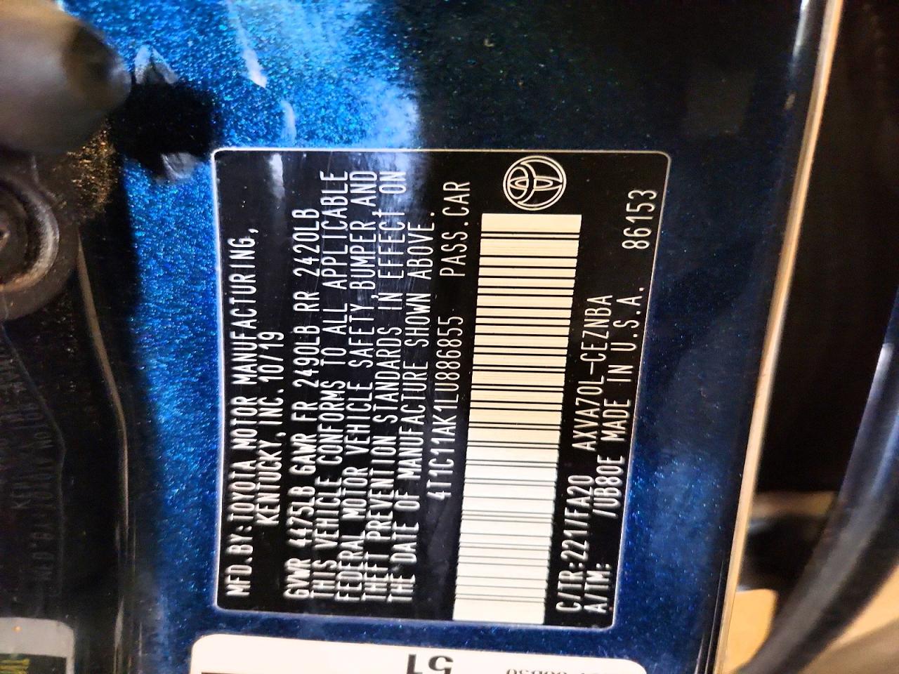 2020 Camry VIN 4T1C11AK1LU886855 photo 12