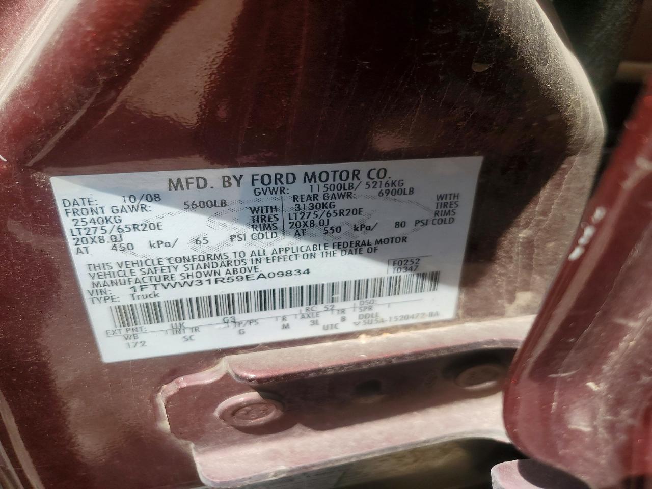 2009 Ford F350 VIN 1FTWW31R59EA09834 photo 12