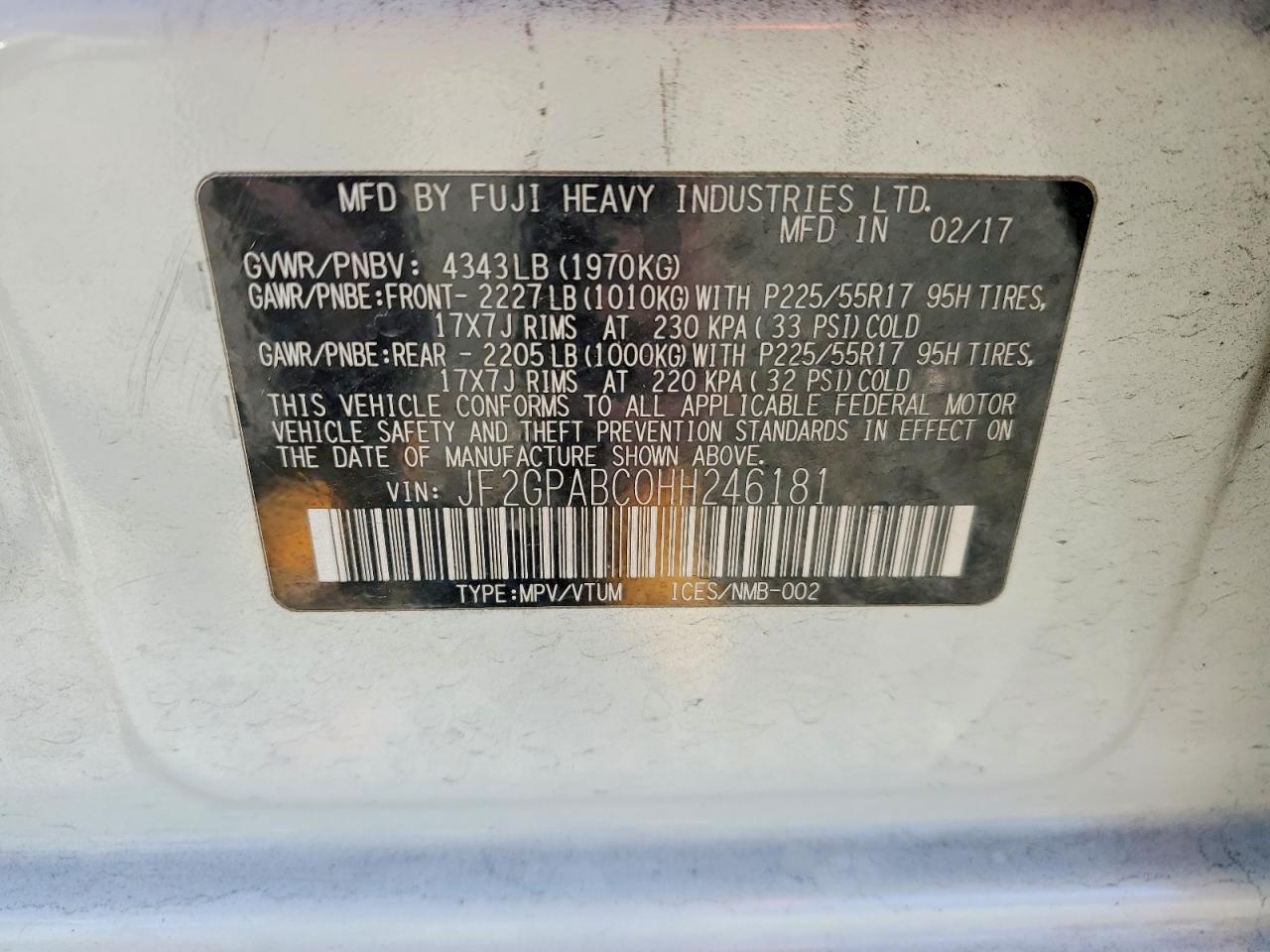 2017 Subaru Crosstrek VIN JF2GPABC0HH246181 photo 12