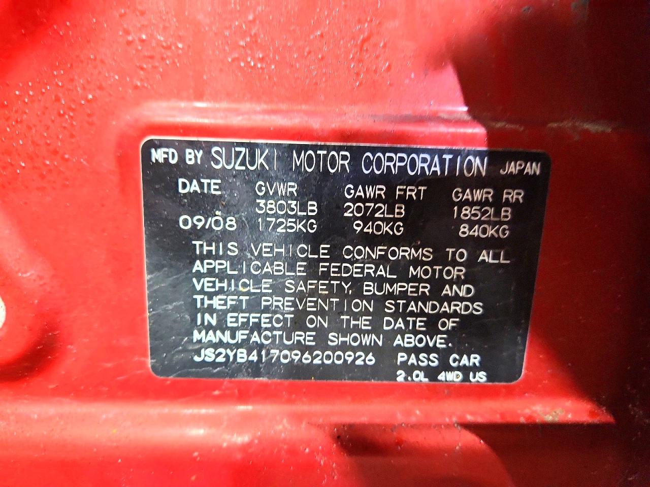 2009 Suzuki Sx4 VIN JS2YB417096200926 photo 12