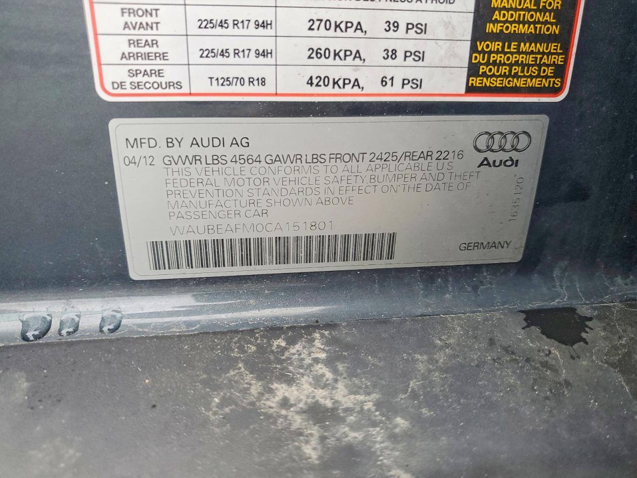 2012 Audi A3 VIN WAUBEAFM0CA151801 photo 12