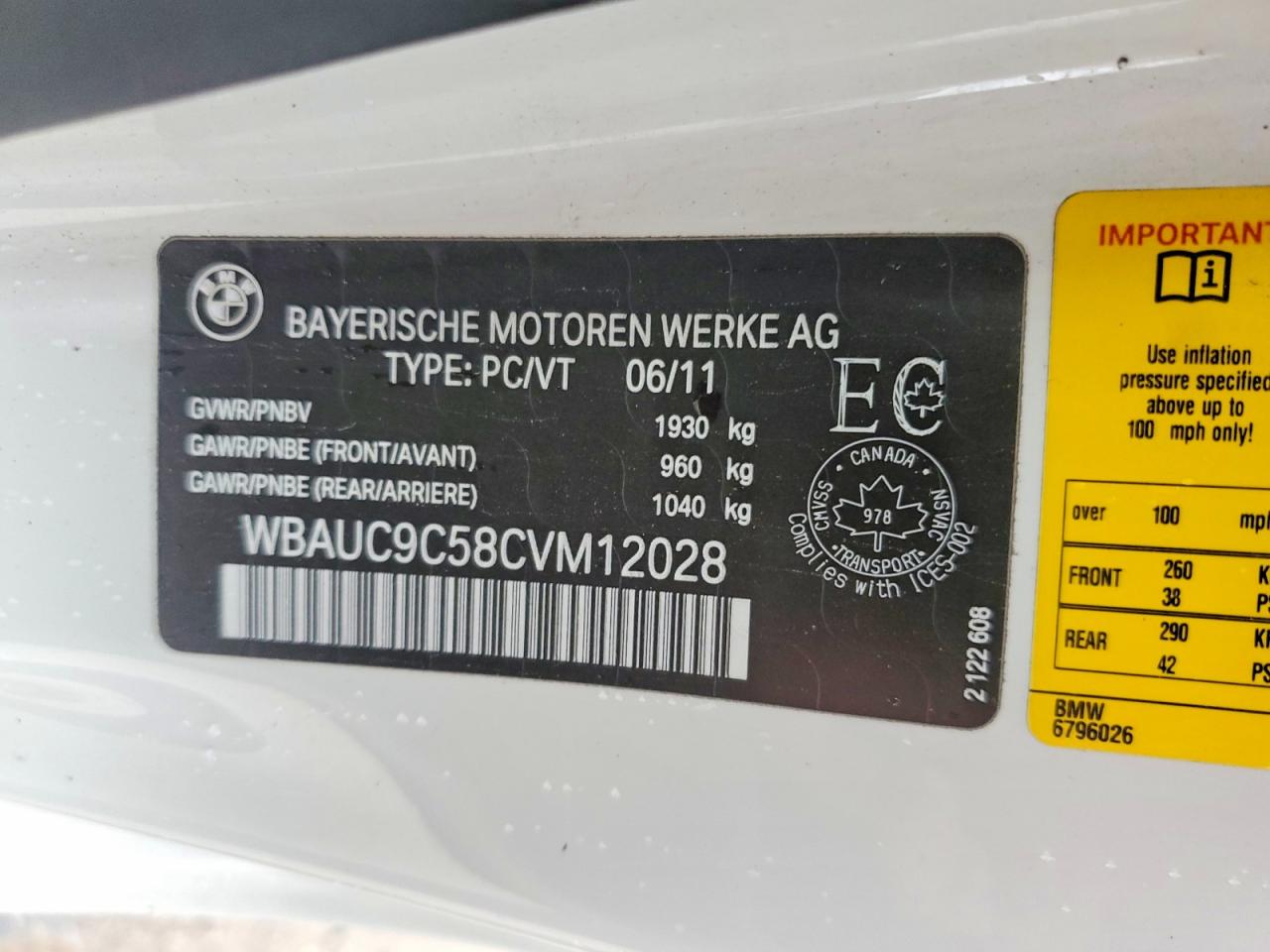 2012 BMW 1 series VIN WBAUC9C58CVM12028 photo 12