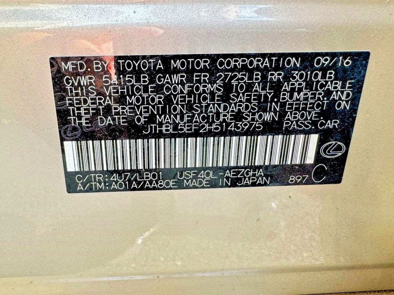 2017 Lexus Ls500 VIN JTHBL5EF2H5143975 photo 10