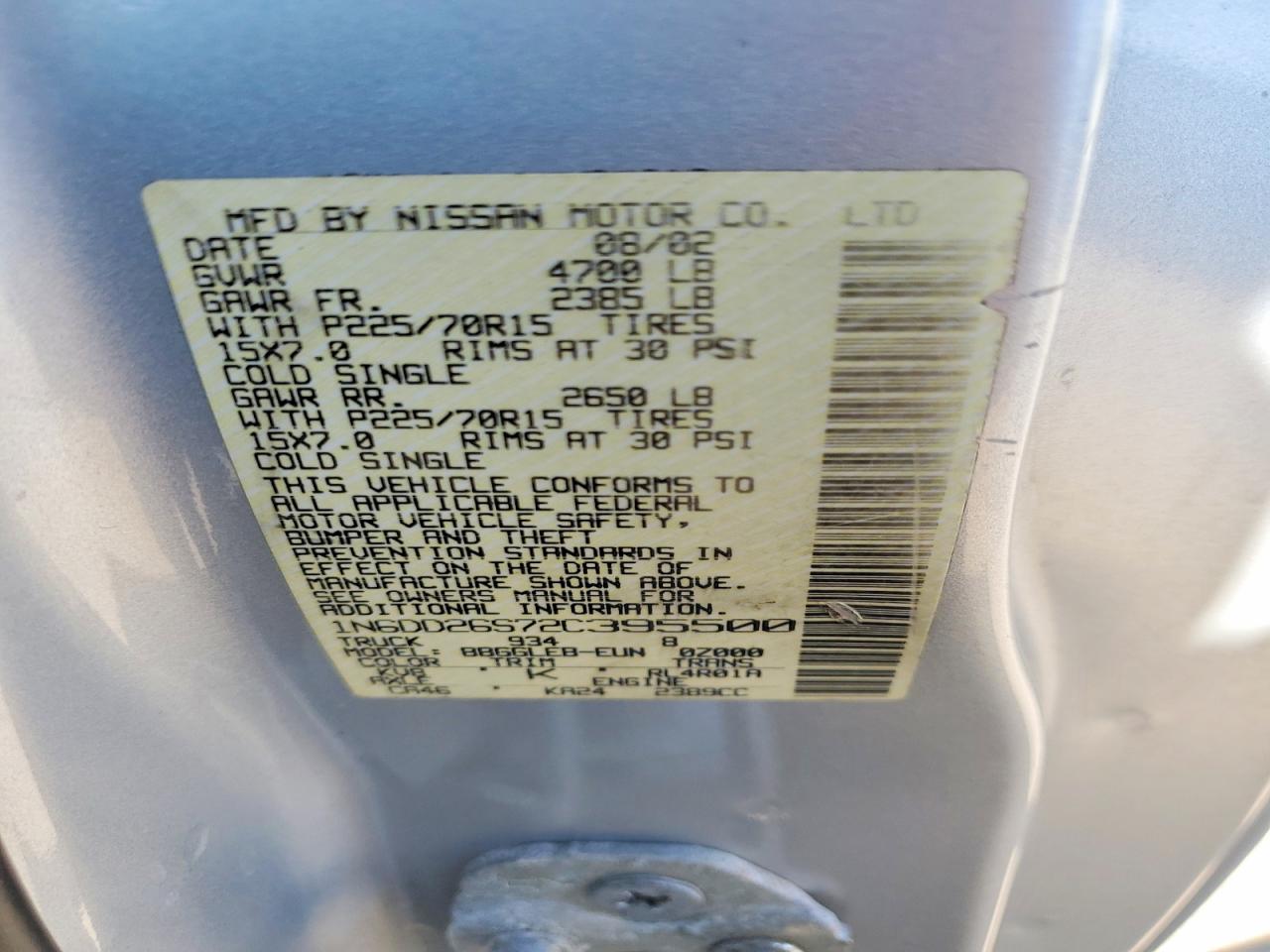 2002 NISSAN Frontier VIN 1N6DD26S72C395500 photo 12