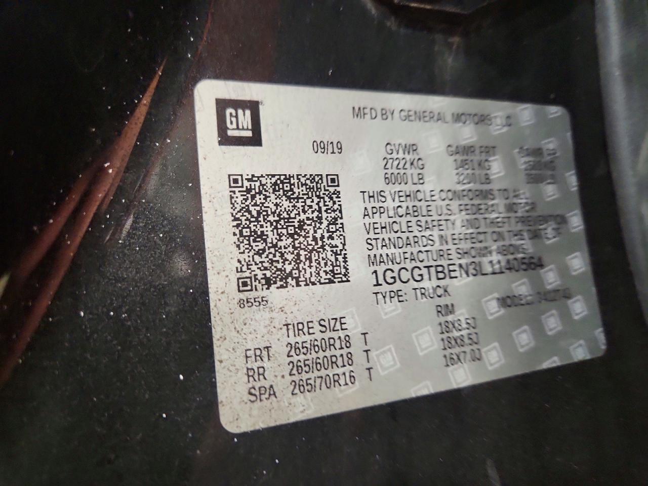2020 CHEV Colorado VIN 1GCGTBEN3L1140564 photo 12