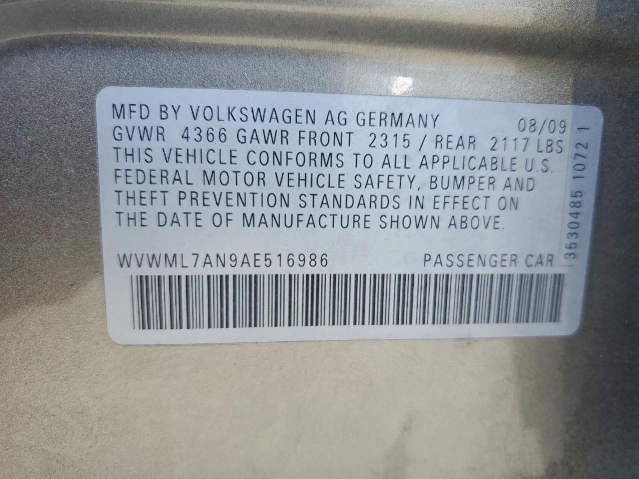 2010 Volkswagen Cc VIN WVWML7AN9AE516986 photo 12