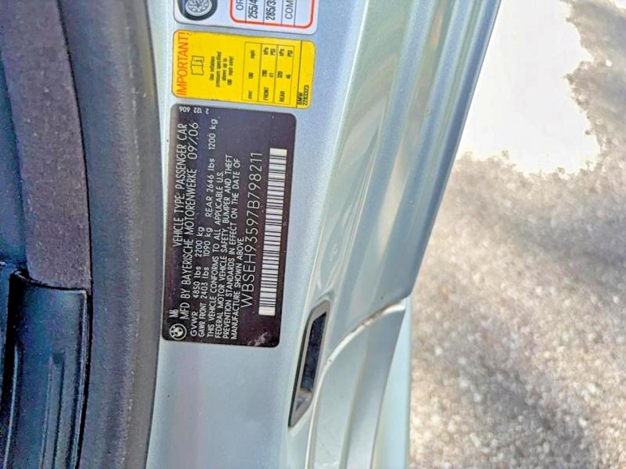 2007 BMW M6 VIN WBSEH93597B798211 photo 10