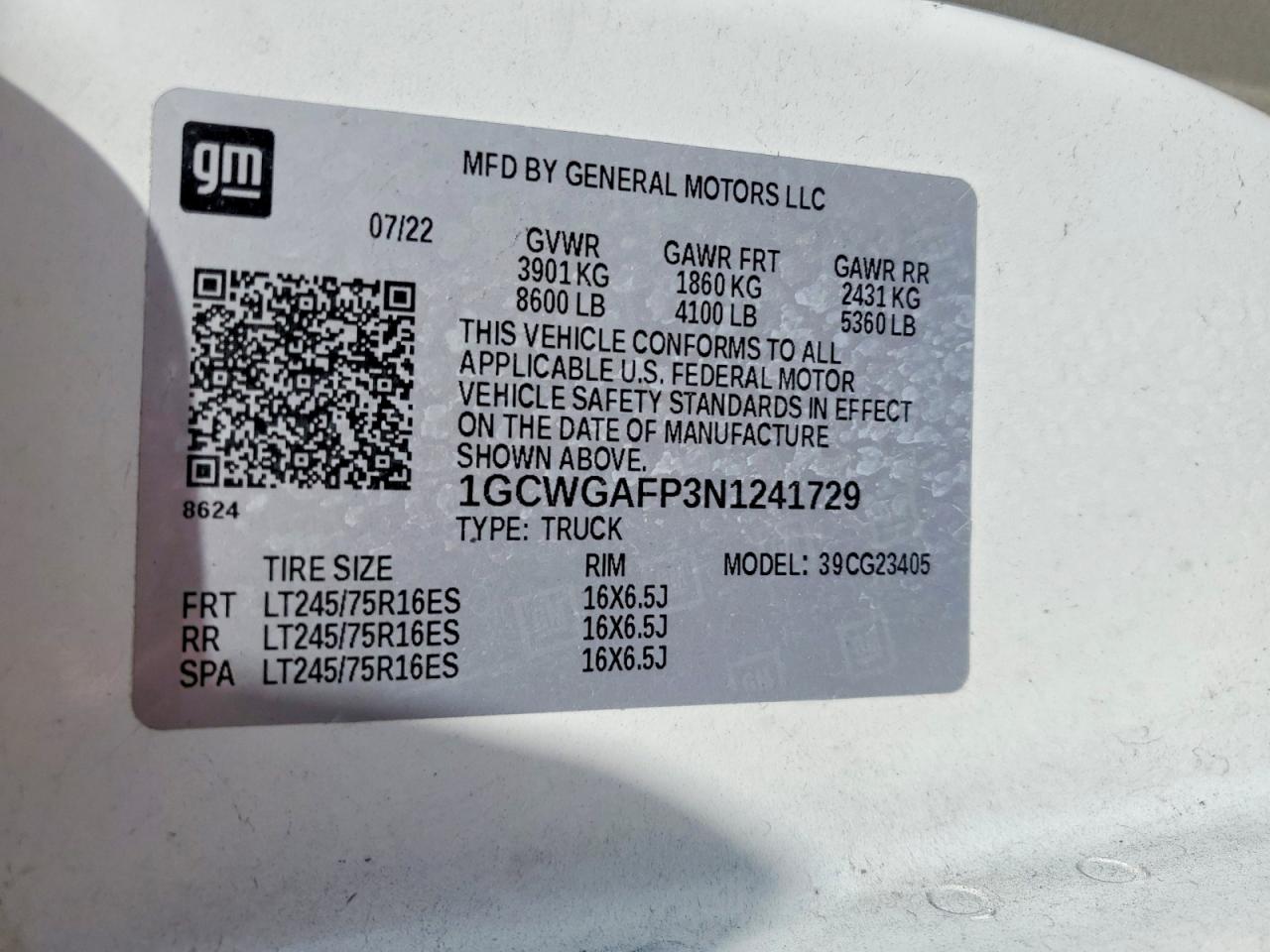 2022 CHEV Express VIN 1GCWGAFP3N1241729 photo 12
