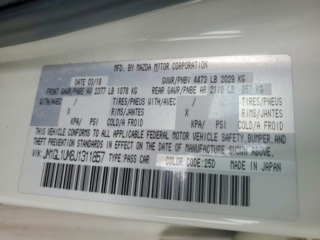 2018 Mazda 6 VIN JM1GL1UM8J1311857 photo 12