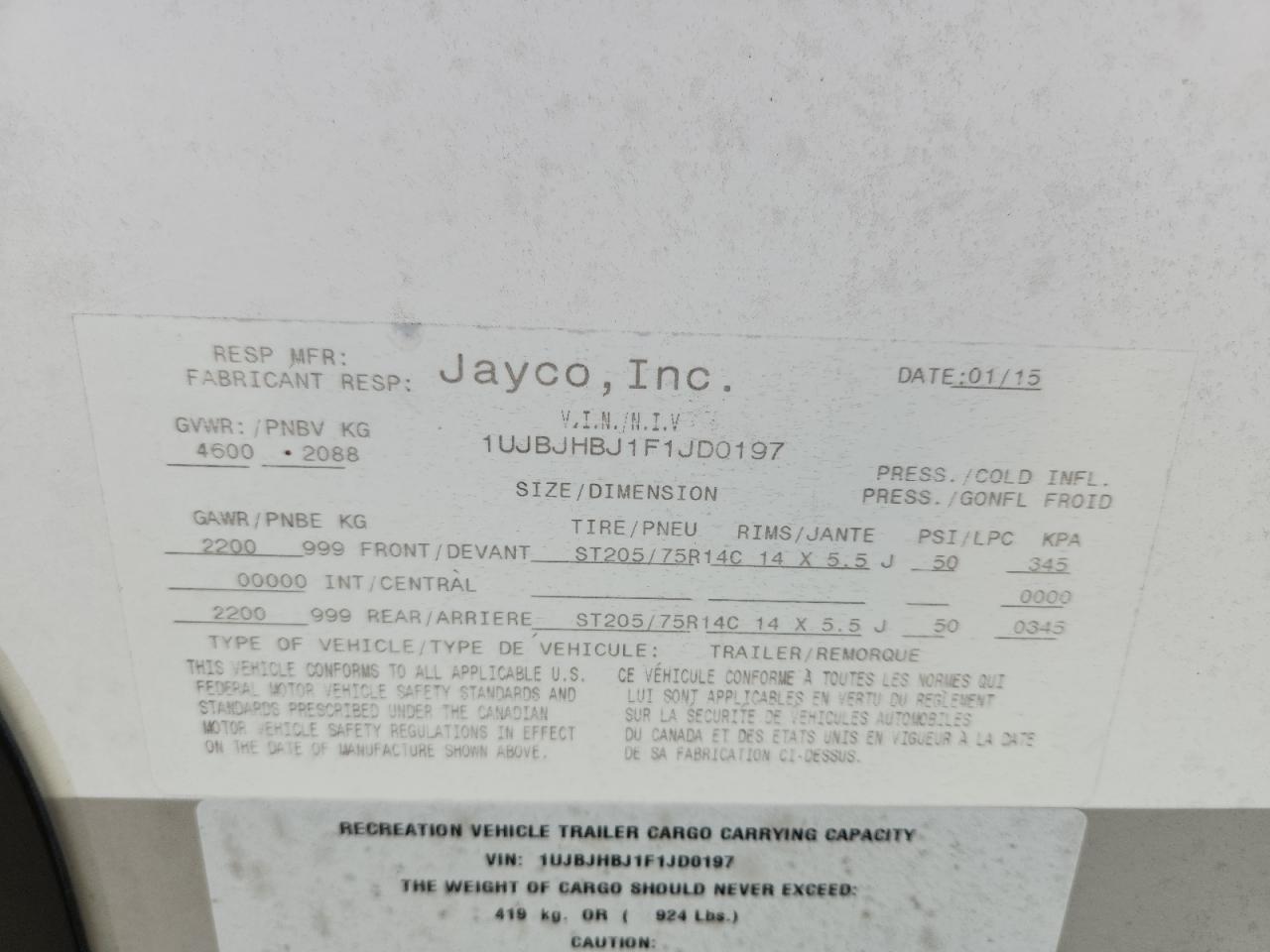 2015 JAYCO All models VIN 1UJBJHBJ1F1JD0197 photo 10