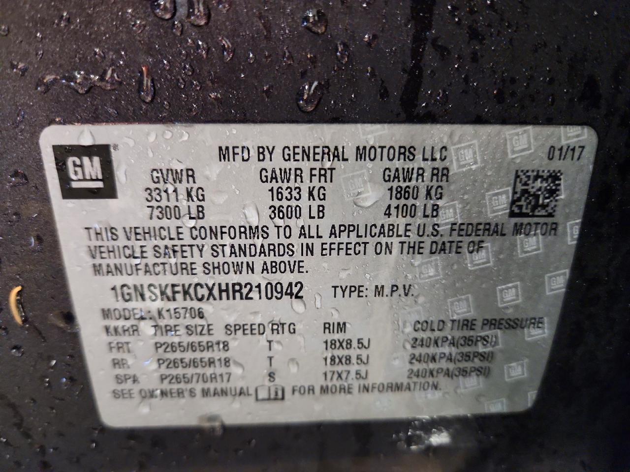 2017 Chevrolet Tahoe VIN 1GNSKFKCXHR210942 photo 12