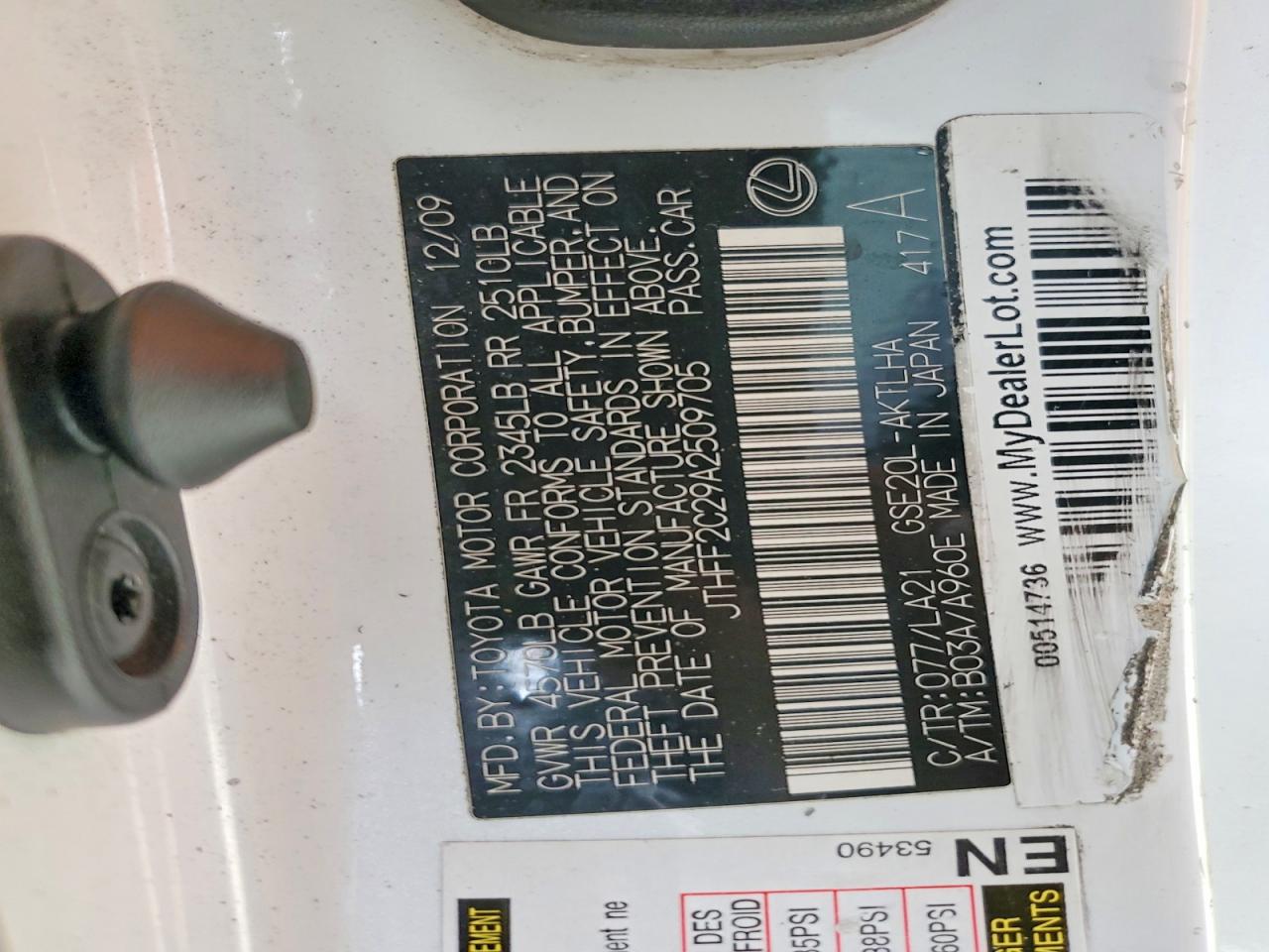 2010 Lexus Is VIN JTHFF2C29A2509705 photo 12