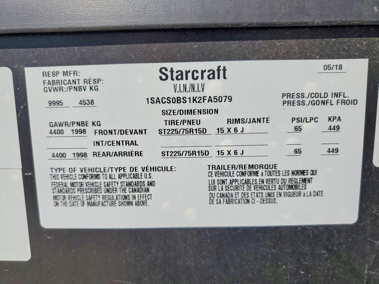2019 STARCRAFT All models VIN 1SACS0BS1K2FA5079 photo 10
