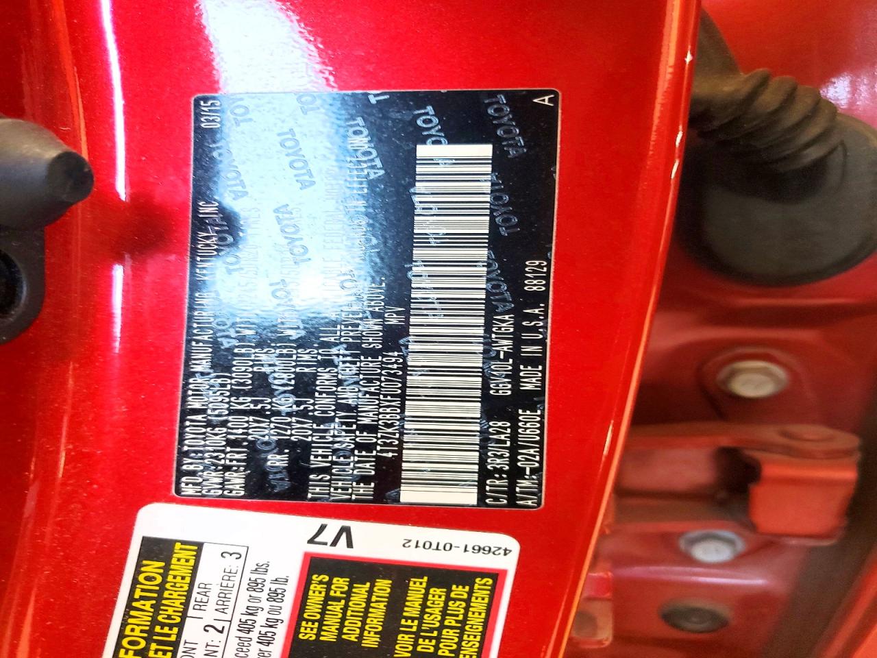 2015 Toyota Venza VIN 4T3ZK3BBXFU073494 photo 12