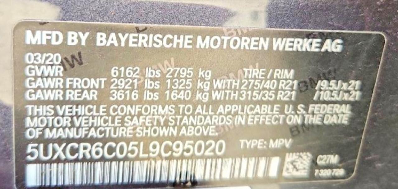 2020 BMW X5 VIN 5UXCR6C05L9C95020 photo 12