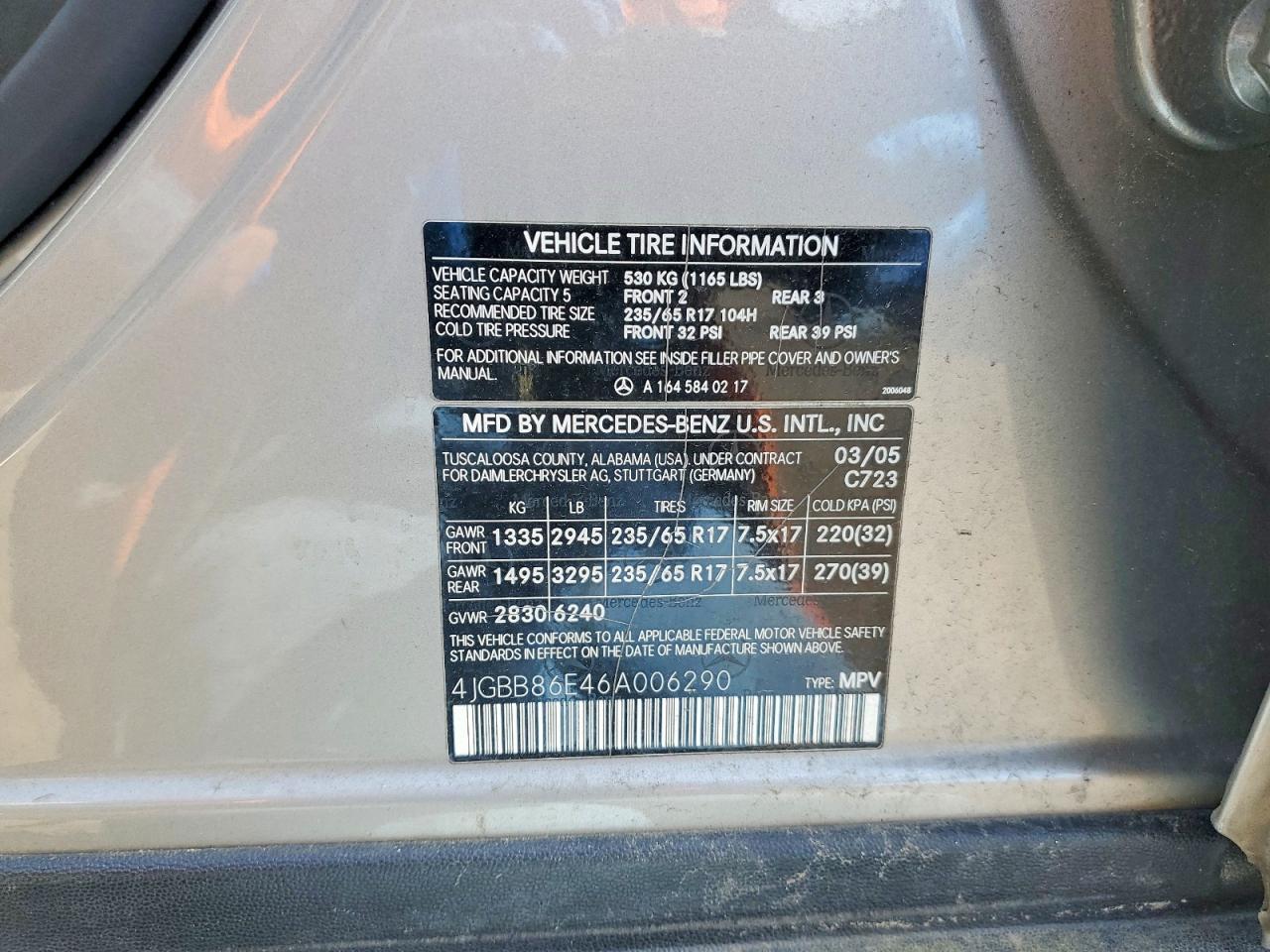 2006 MERCEDES-BENZ M-class VIN 4JGBB86E46A006290 photo 12