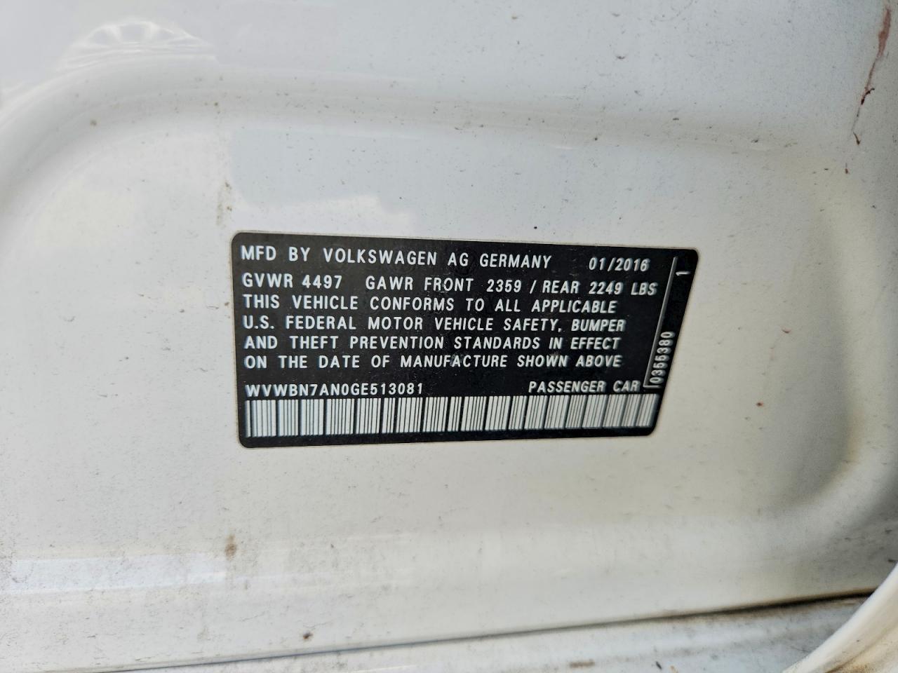 2016 Volkswagen Cc VIN WVWBN7AN0GE513081 photo 12