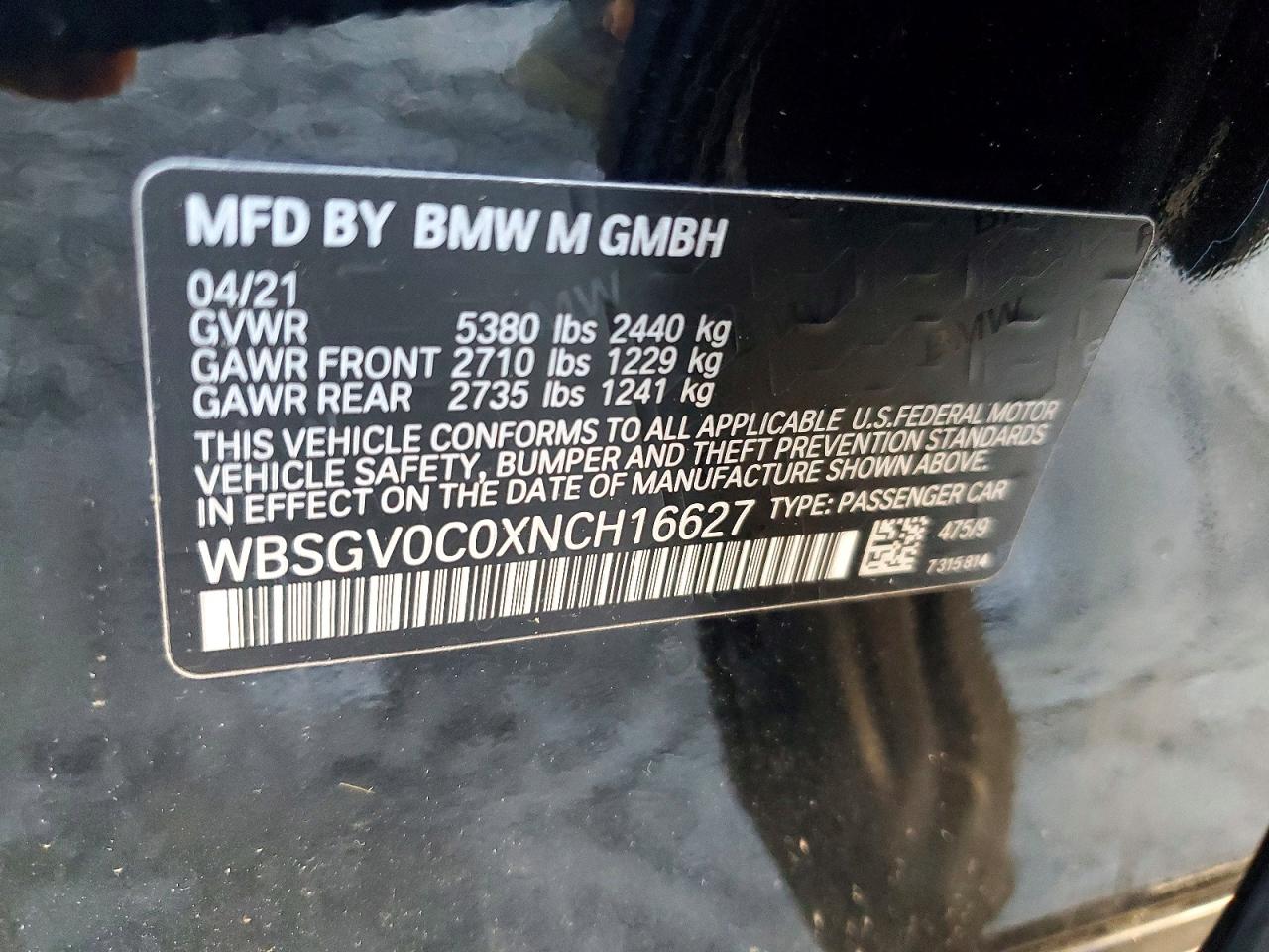 2022 BMW M8 VIN WBSGV0C0XNCH16627 photo 12