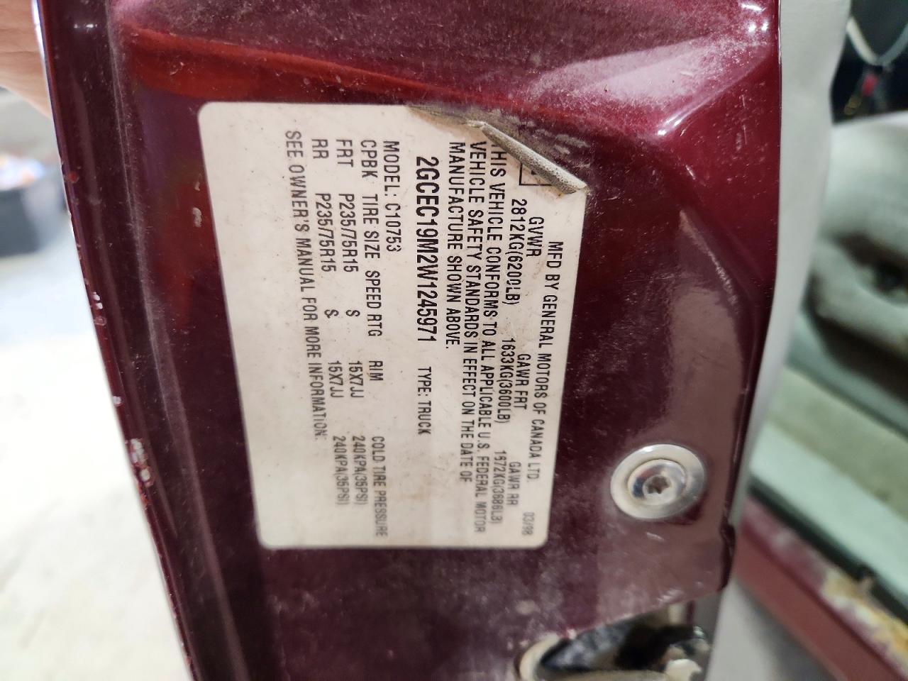 1998 Chevrolet Gmt VIN 2GCEC19M2W1245971 photo 12