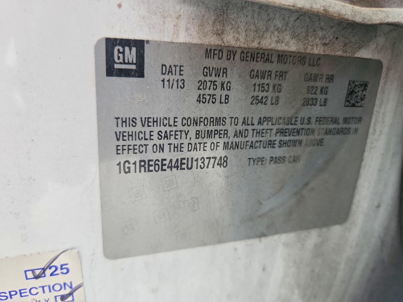 2014 CHEV Volt VIN 1G1RE6E44EU137748 photo 12