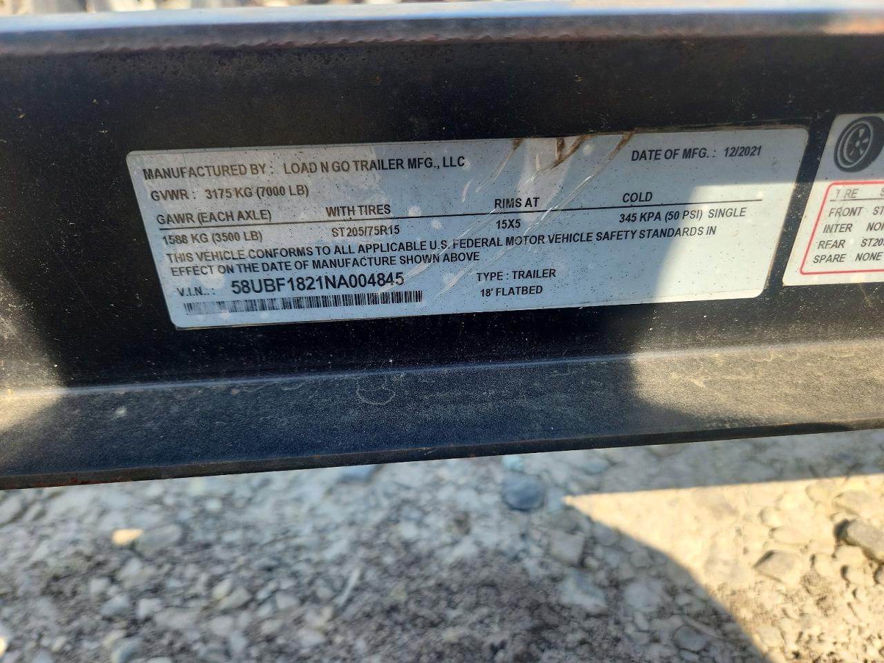 2022 LOAD N GO EQUIPMENT TRAILER VIN 58UBF1821NA004845 photo 10