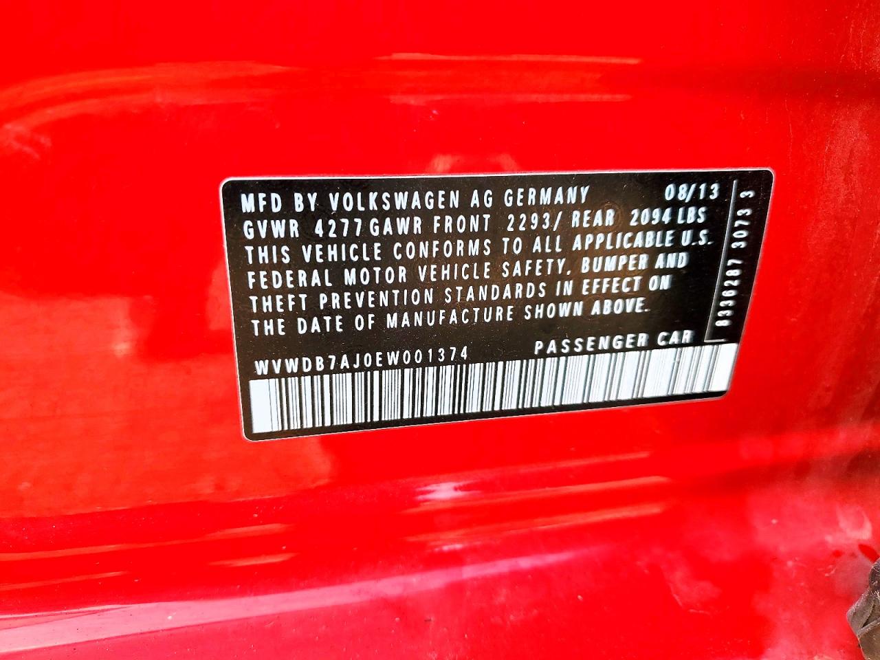 2014 Volkswagen Golf VIN WVWDB7AJ0EW001374 photo 12