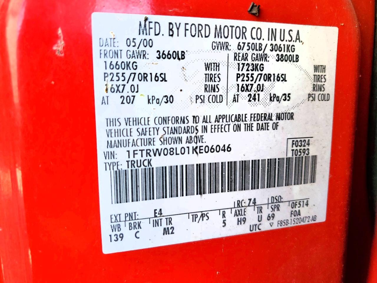 2001 Ford F150 VIN 1FTRW08L01KE06046 photo 12