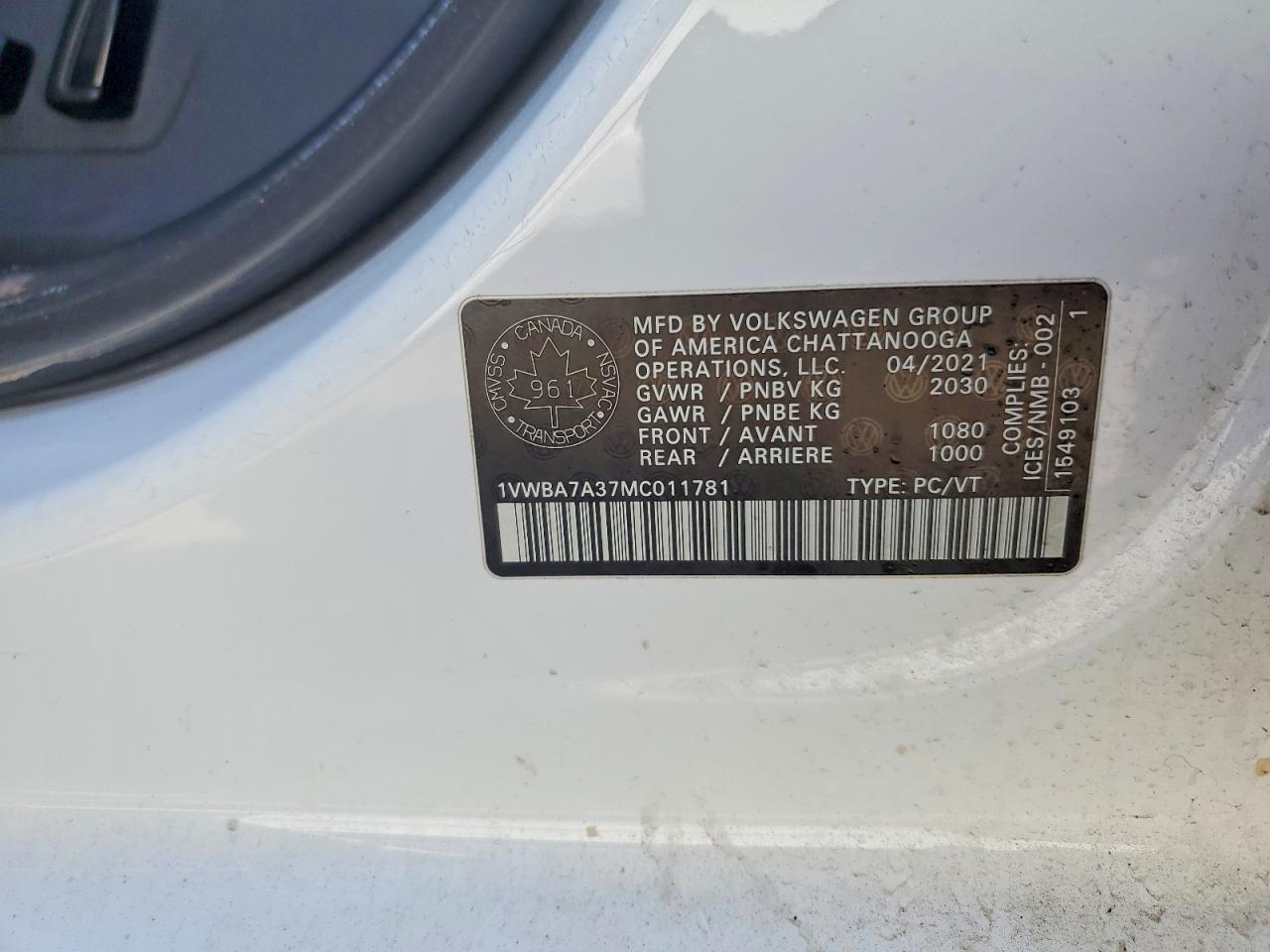 2021 Volkswagen Passat VIN 1VWBA7A37MC011781 photo 12