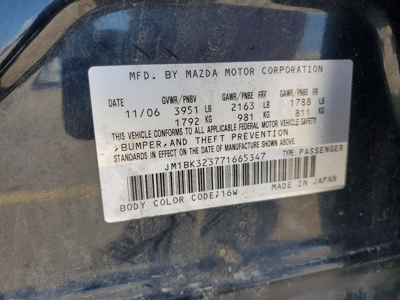 2007 Mazda Mazda3 VIN JM1BK323771665347 photo 12