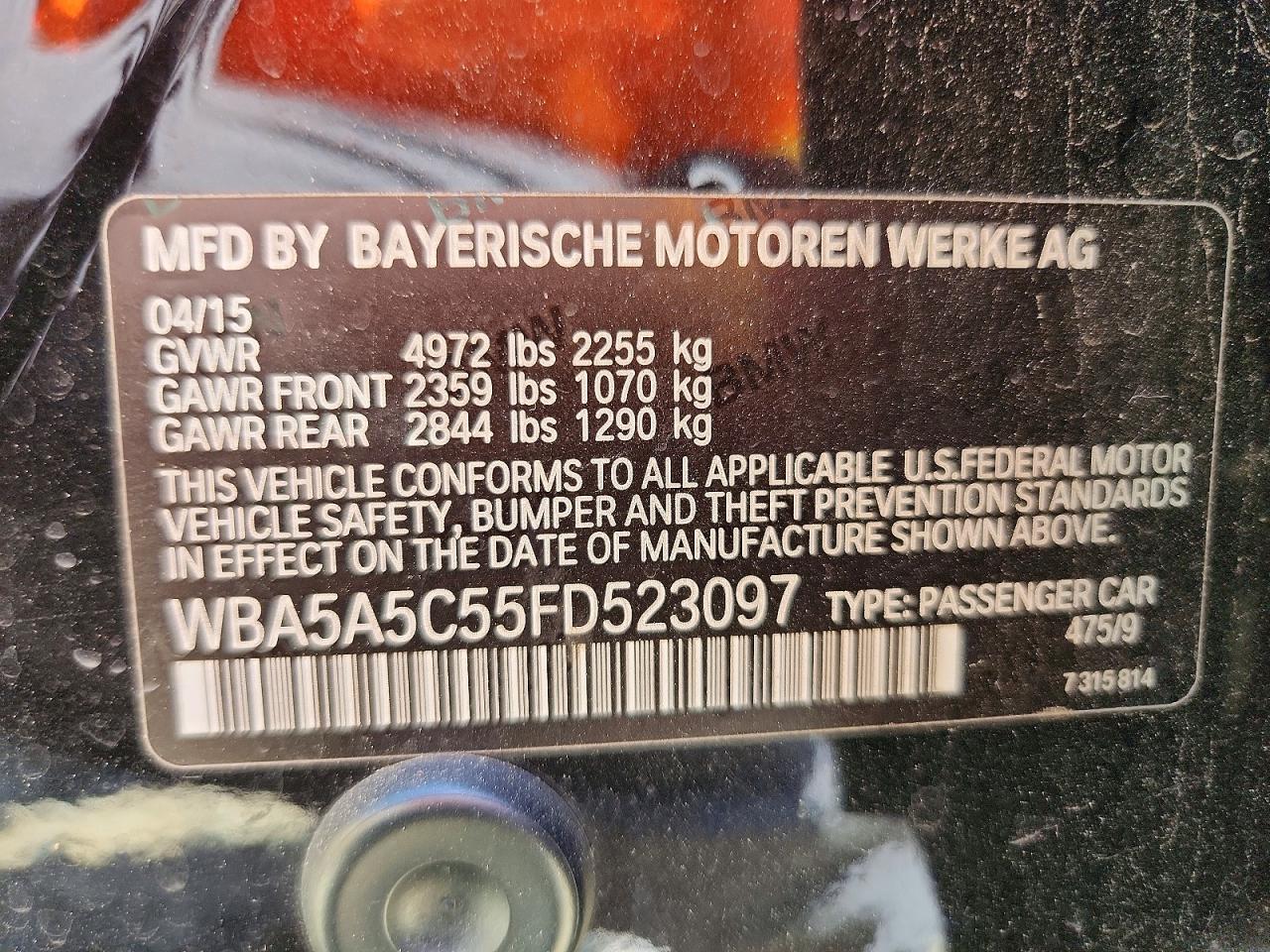 2015 BMW 5 series VIN WBA5A5C55FD523097 photo 12