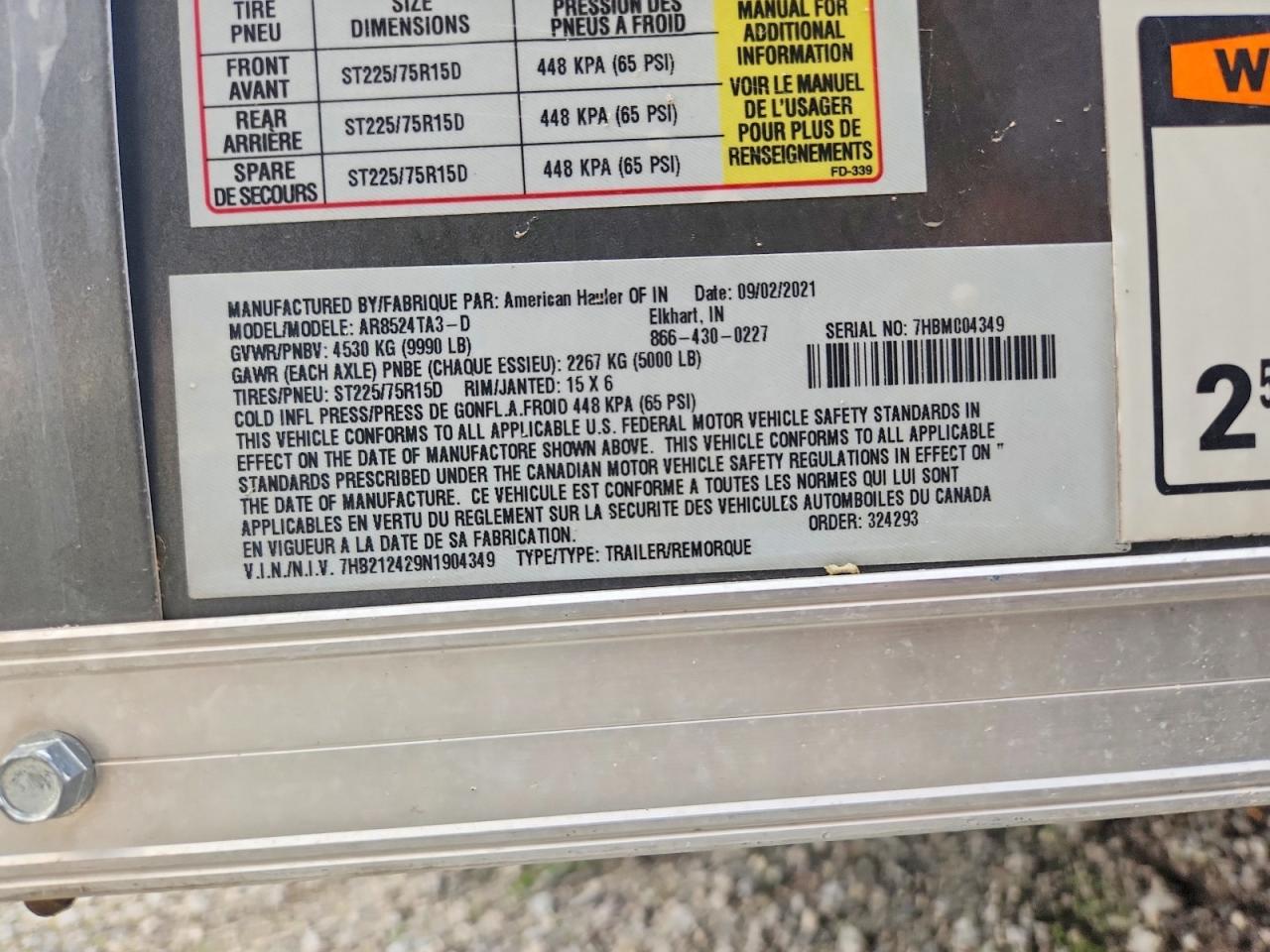 2022 AMERICAN HAULER AR8524TA3-D ENCLOSED CARGO TRAILER VIN 7HB212429N1904349 photo 10