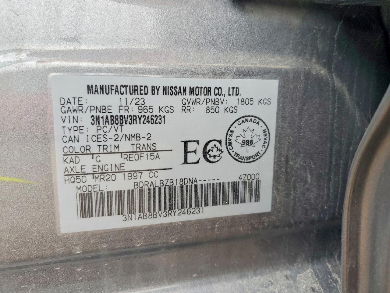 2024 NISS Sentra VIN 3N1AB8BV3RY246231 photo 12