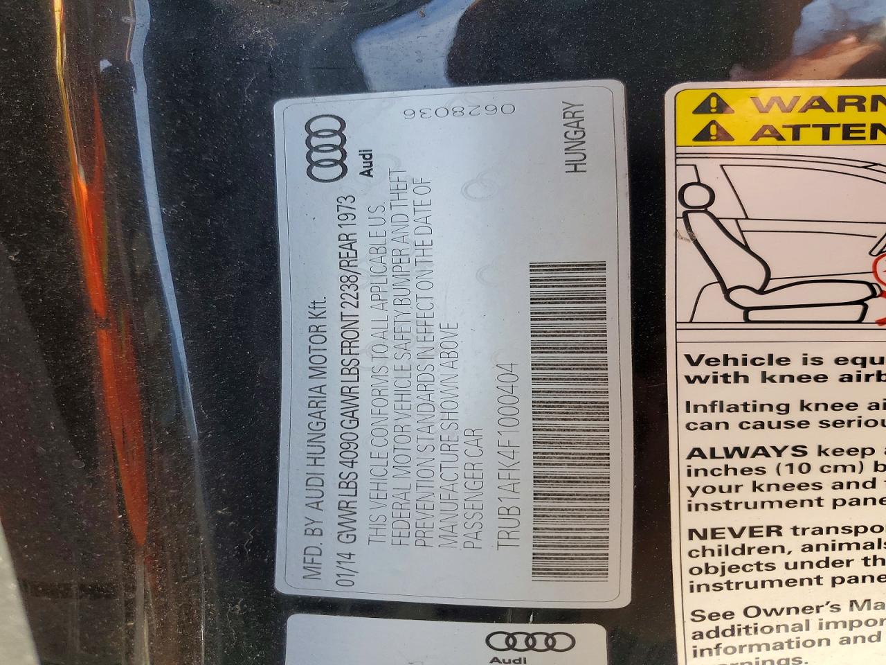 2015 Audi Tts VIN TRUB1AFK4F1000404 photo 12