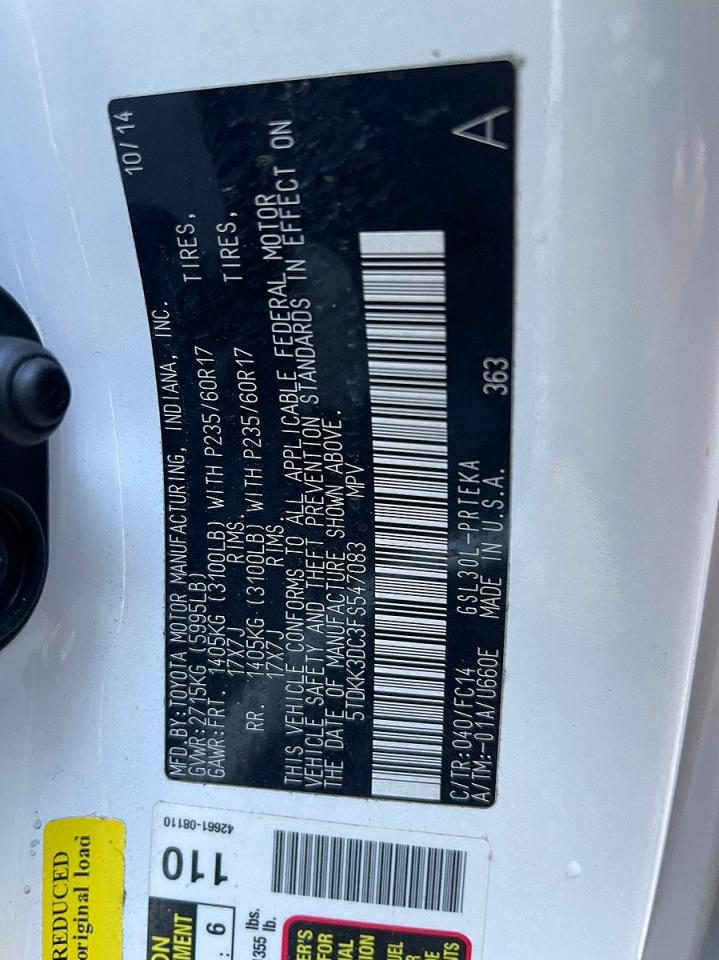 2015 Toyota Sienna VIN 5TDKK3DC3FS547083 photo 10