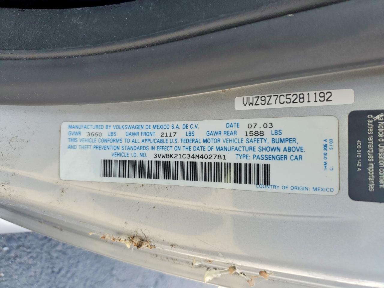 2004 Volkswagen Beetle VIN 3VWBK21C34M402781 photo 12