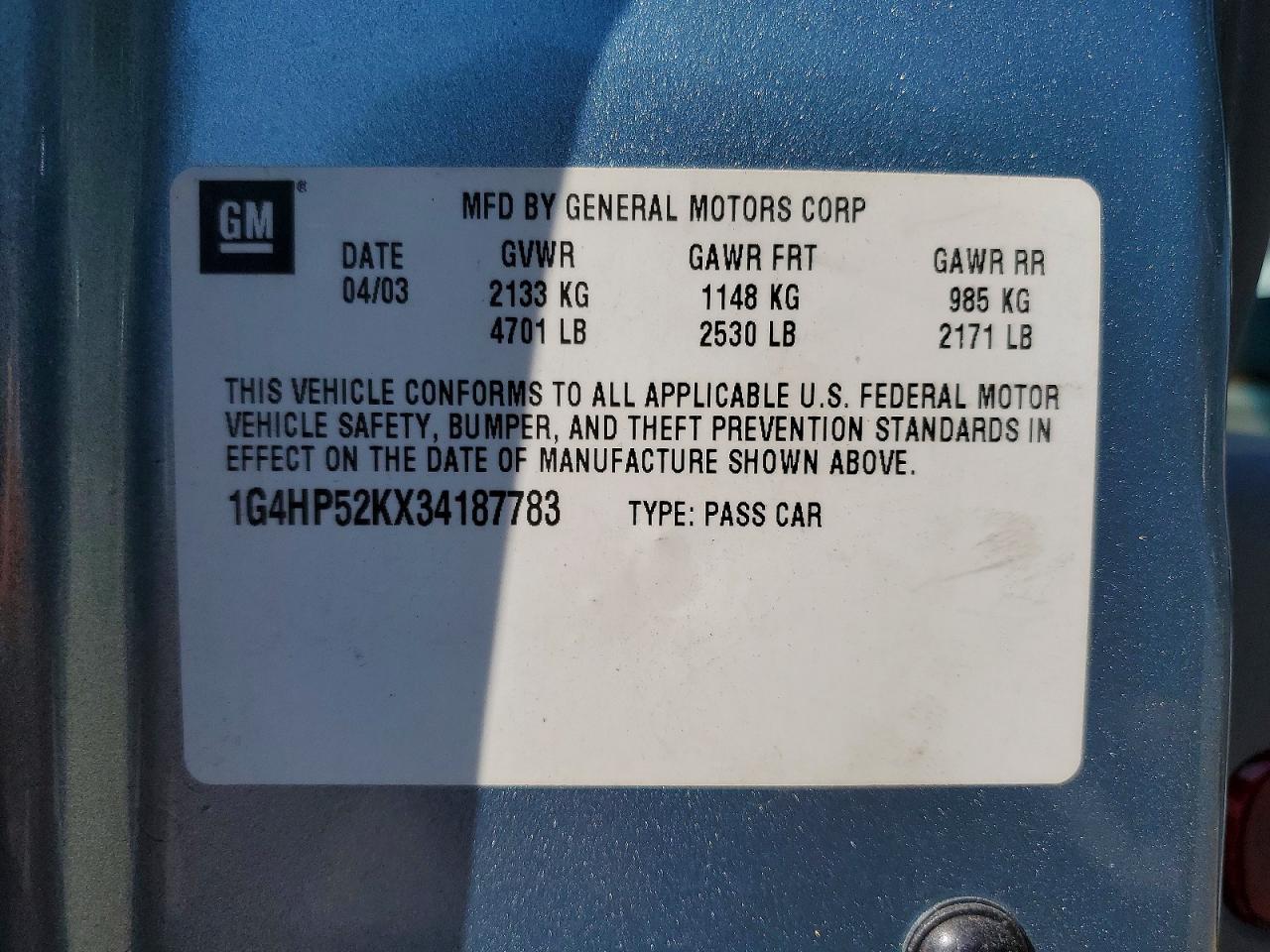 2003 Buick Lesabre VIN 1G4HP52KX34187783 photo 12