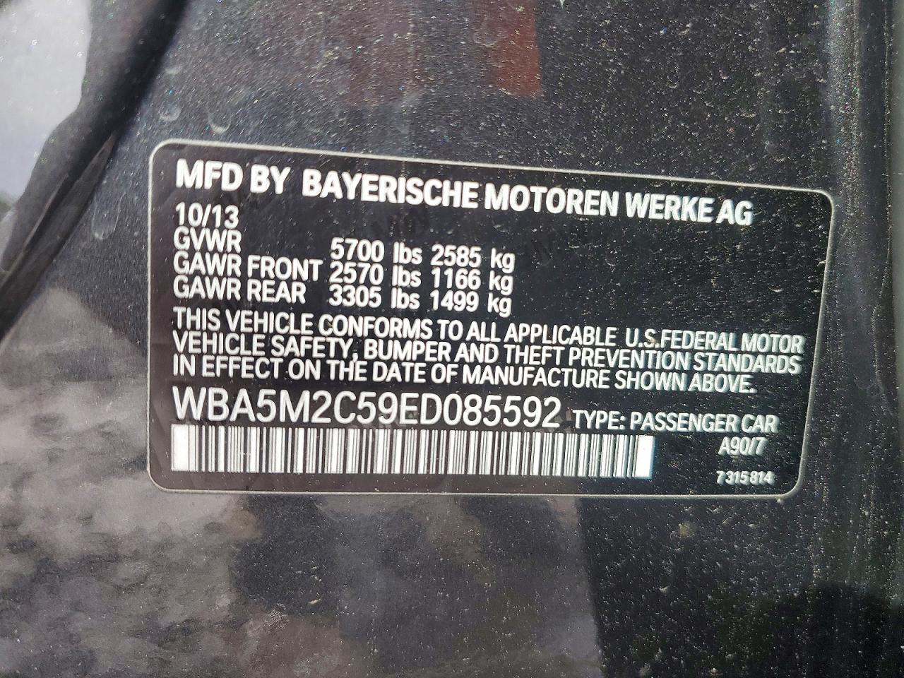 2014 BMW 5 series VIN WBA5M2C59ED085592 photo 12