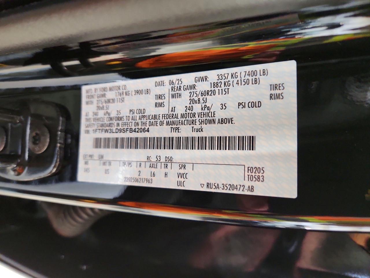 2025 Ford F150 VIN 1FTFW3LD9SFB42064 photo 12