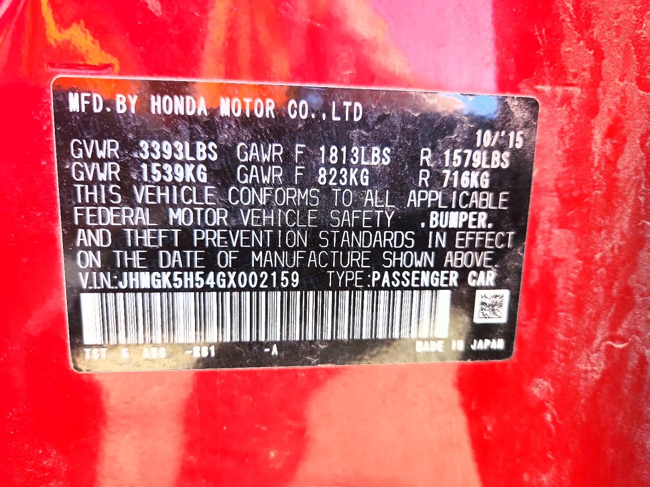 2016 Honda Fit VIN JHMGK5H54GX002159 photo 12