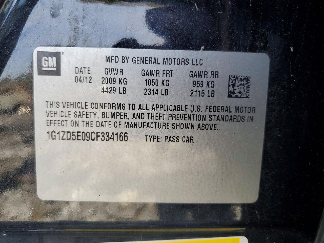 2012 CHEV Malibu VIN 1G1ZD5E09CF334166 photo 12