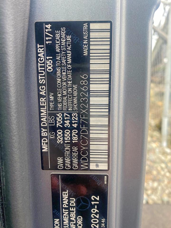2015 Mercedes-Benz G-class VIN WDCYC7DF7FX232686 photo 10