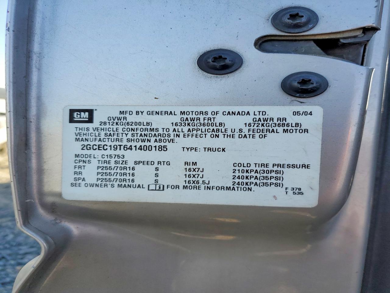 2004 Chevrolet All models VIN 2GCEC19T641400185 photo 12
