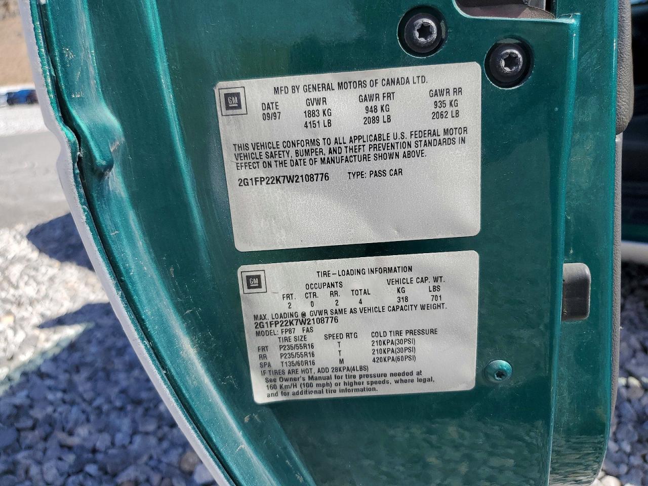 1998 CHEV Camaro VIN 2G1FP22K7W2108776 photo 12