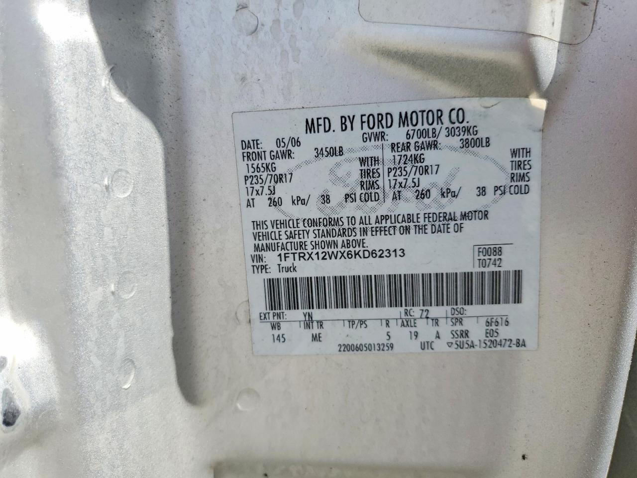 2006 Ford F150 VIN 1FTRX12WX6KD62313 photo 12