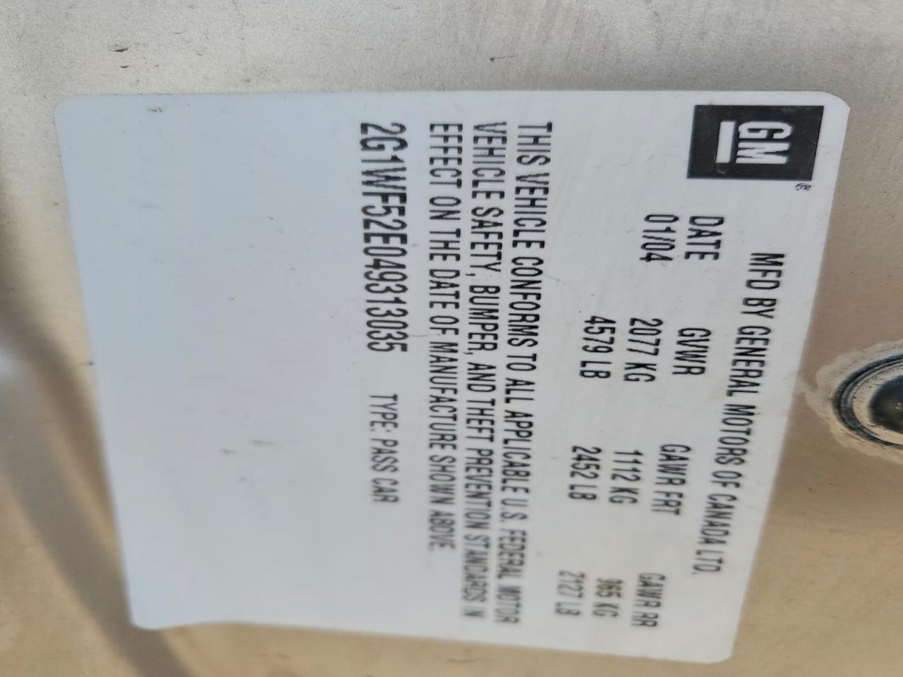 2004 CHEV Impala VIN 2G1WF52E049313035 photo 12