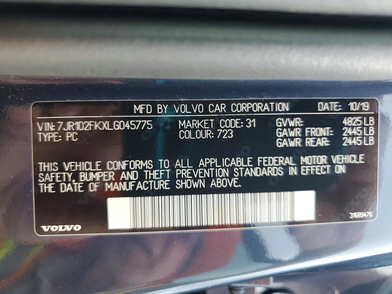 2020 Volv S60 VIN 7JR102FKXLG045775 photo 12